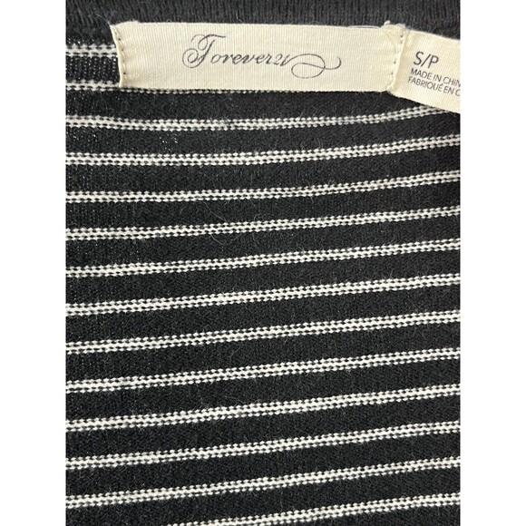 Forever 21 Sweater Cardigan Long Sleeve Button Up V Neck Stripe Black Small Twee - Picture 3 of 3